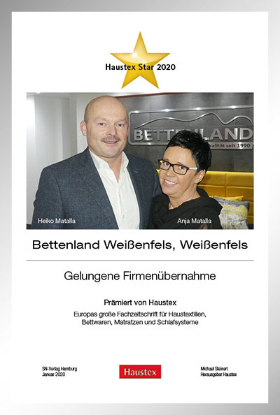 Bettenland Weißenfels-Bettenfachhändler Urkunde Bettenland Weißenfels