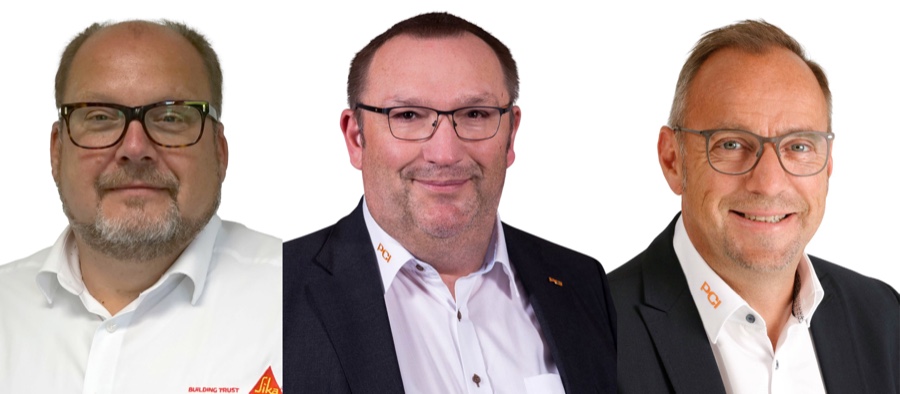 André Hornemann, Uwe Kautz und Marc Moter Sika Deutschland: Trio leitet Vertrieb Baustoff- und Fliesenhandel