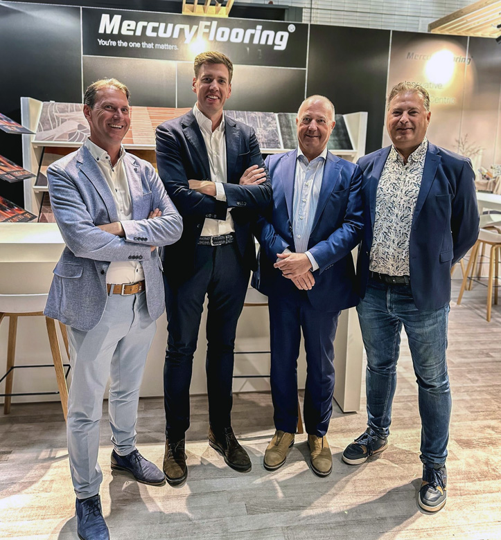 Lorenzo Boulaert – Chief Financial Officer (CFO), Alexander Broos – Chief Commercial Officer (CCO) und designierter Chief Executive Officer (CEO), Michel Verstraeten – Chief Operating Officer (COO), Rik Dewinter – bisheriger CEO und Gesellschafter Mercury Flooring strukturiert Eigentümerschaft und Geschäftsführung neu