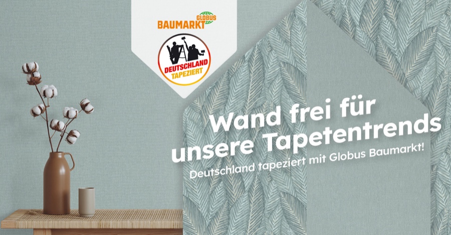 "Wand frei für unsere Tapetentrends" lautet das Motto der vom 12. bis 25. Oktober 2025 stattfindenden Tapetenwochen. Exklusiv-Kooperation mit Globus Baumarkt für die Tapetenwochen